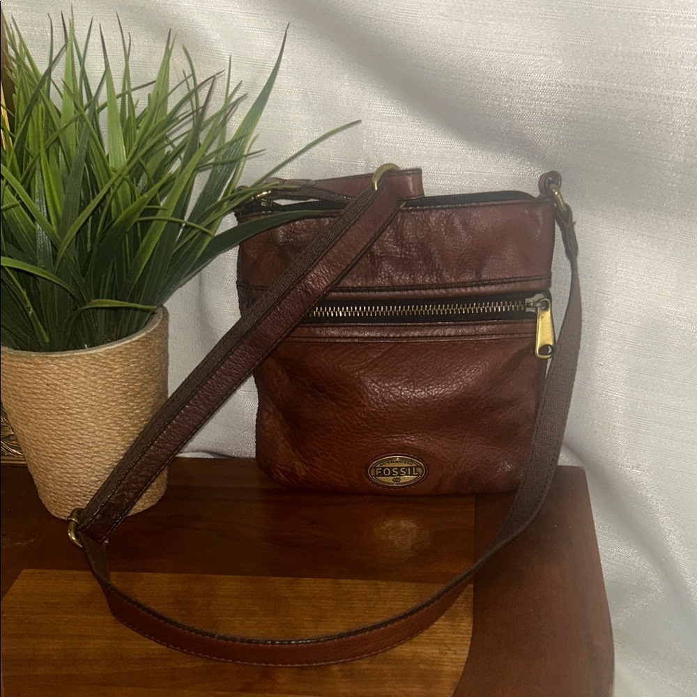 Fossil Dark Brown Leather Crossbody Bag